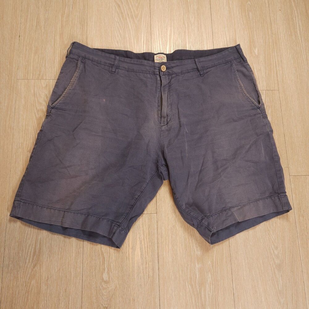 Faherty Malibu Chino Shorts Men’s Sz 36 Blue Linen Cotton Blend Casual Light